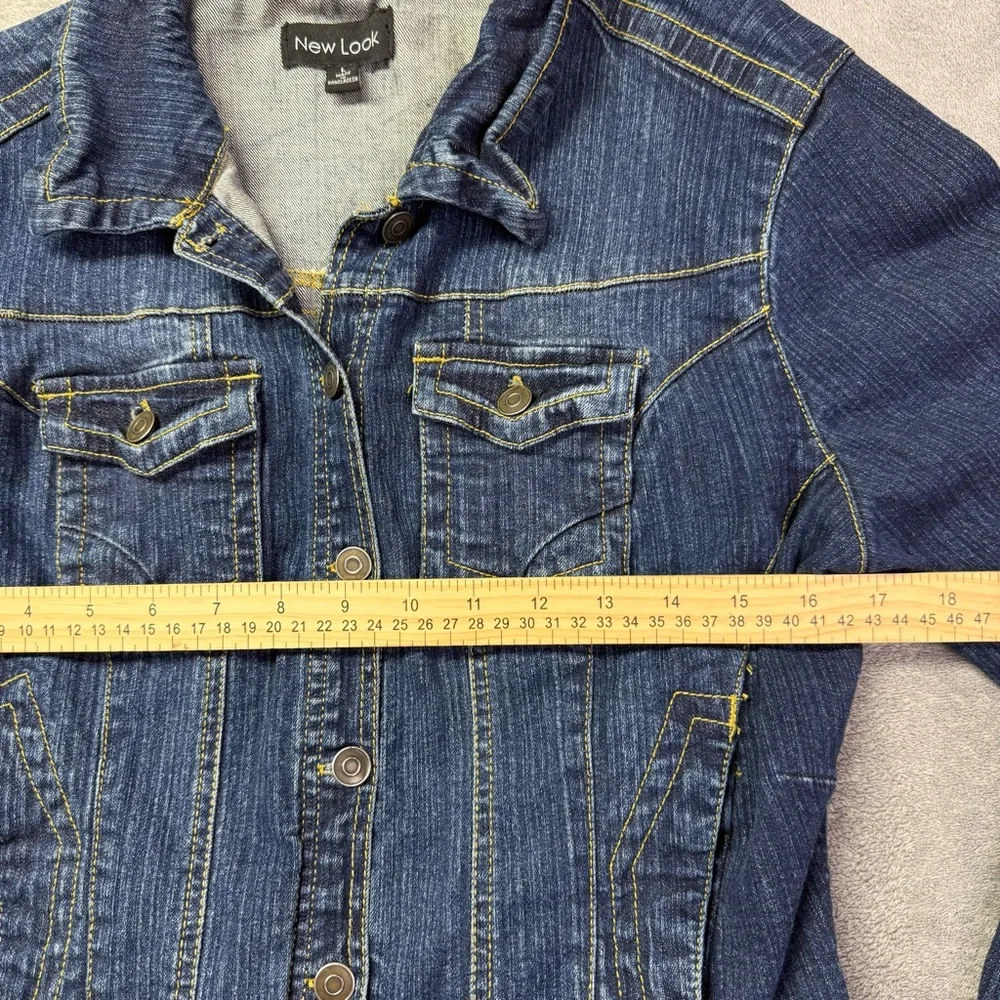 New‎ Look Kids Jean Jacket Size L Blue Denim Long Sleeves Pockets Cotton Spandex